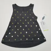 New Girls Old Navy Active Go-Dry Gold Palm Tree Twist Back Gray Tank XS M L