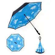 Windproof Upside Down Reverse Umbrella Double Layer Inside-Out Inverted C-Handle