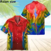 Hawaiian Parrot Print Shirt Men’s Lapel Button Up Beach Holiday Top