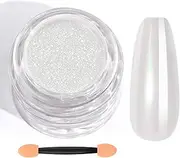 SAVILAND White Pearl Chrome Nail Powder - 1g Mirror Effect Chrome Powder for Gel Nails, Metallic Mermaid Chrome Nail Powder for Gel Polish, Pearl Nail Powder Glitter Dust Kit for Nail Art Decorations