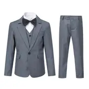 Sliktaa Boys 3Pce Formal Suit Slim Fit Blazer and Vest and Pants Grey 110CM