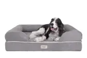 Chester Large Grey Dog Bed - Orthopedic Memory Foam Mattress, Calming Couch, ...