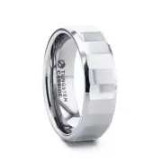 Tungsten Men's Band with Faceted Polished Center & Polished Beveled Edges - 8mm