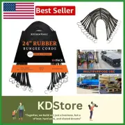Weatherproof 24 Inch Bungee Cords with Hooks - 10 Durable Heavy Duty Straps