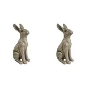 2PK LVD Polyresin Sculpture Sitting Hare Home/Office Decor Champagne Medium