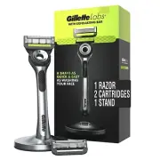 Gillette Labs w/ Exfoliating Bar 1 Handle +1 Stand+2 Razor Premium Blade Refills