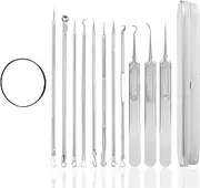 11 Pieces Stainless Steel Acne Needle Blackhead Removal Acne Cleaning Tweezers Pimple Popper Tool Kit with a Iron Box Comedones Extractor Acne Removal Kit for Blemish Whitehead Fatty Particle