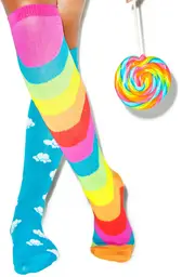 Cloudy Wid Rainbows Mismatch Socks
