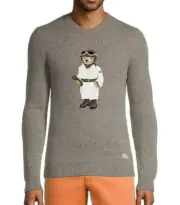 Ralph Lauren Purple Label Bear Aviator Cashmere Patch Grey Sweater Men 2XL ITALY