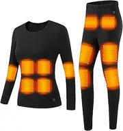 [IMYOGI] Cozy Women Heating Underwears Set, 28 Areas Thermal Base Layer USB Electric Heated Shirt and Pants for Skiing, Hunting