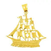 14K Gold Crusader Sailing Ship Pendant