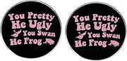 [ZENRUIMING] 2 Pcs You Pretty He Ugly You Swan He Frog Lapel Pin, Humor Mocking Round Button Alloy Badge, Backpack Clothes Box Hat Accessory, 3cm(1.2"), Metal, no gemstone