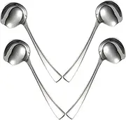 DINHEAROM 4pcs Mirror Polished Stainless Steel Chef Spoon Deep Handled Serving Spoons for Sauces Soups Pasta Elegant Addition for Thanksgiving Holiday Dinners