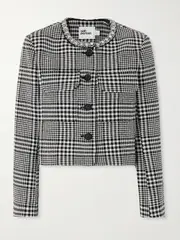 [Self-Portrait] Self-Portrait - Crystal-embellished Houndstooth Jacket - Gray - UK 6 UK 6 Gray