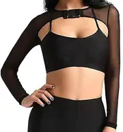 [Generic] See Through Mesh Crop Top Sheer Open Front Shrug Fishnet Cover Ups with Buckle