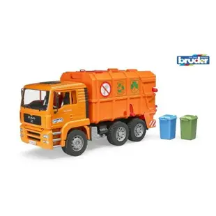 【Fun心玩】RU2760 麗嬰 德國製造 BRUDER 1：16 橘色垃圾車 環保車 仿真高質感 兒童 大型 汽車 玩具