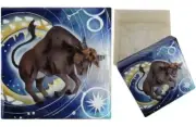 Capiz Shell Trinket Box, 3", Zodiac, Taurus
