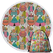 Funny Native American Owls Round Beach Towel