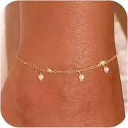 [Decholly] Ankle Bracelet for Women - 14K Gold Plated Ankle Bracelets Waterproof Cuban Link Heart Beads Herringbone Pearl Anklet Bracelets for Women