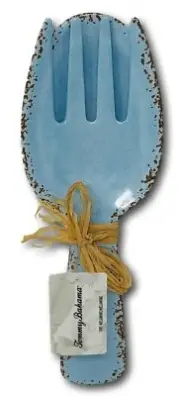 Tommy Bahama Rustic Light Blue Serving Spoon Fork Salad Server Set Crackled