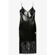 Topshop Sequin Embroidered Strap Fringe Dress 4 Black