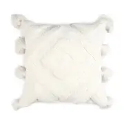 43cm Tufted Tassel Cushion - White