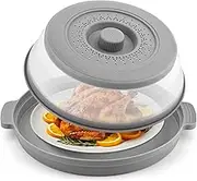 Microwave Splatter Cover for Food with Anti-scald Base Mat,Large Plastic & Silicone Vented Avoid Scalding Collapsible Guard Lid, Plate Holder & Kitchen Colander for Meal Prep-10.7 Inch (gray)