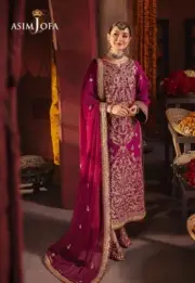 Pakistani Designer Asim Jofa Embroidered Unstitched Outfit & Chiffon Dupatta