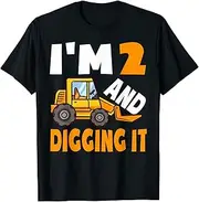 [X.Style] I'm 2 and Digging It Being 2 Boys 2nd Birthday Bulldozer Boy ds386 T-Shirt (S) Black