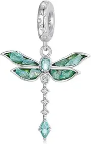 [Teleye] Green Dragonfly Pendant Charm 925 Sterling Silver Charm Fits For Pandora Bracelet Necklace, Cubic Zirconia, Created Cubic Zirconia