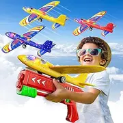 Doloowee 3 Pack Airplane Launcher Toys, 12.6 Inch LED Foam Glider Airplane Catapult, 2 Flight Modes, Outdoor Sports Flying Toys 4 5 6 7 8 9 10 11 12 Years Old Boys Girls Birthday Gifts（Red）