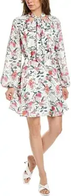 NWT Ted Baker white floral Metropolis Mini Dress Size 5 (L-12) necktie A-line