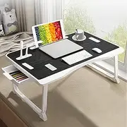 Mumoo Bear Laptop Bed Table, Laptop Desk for Bed, Foldable Laptop Bed Desk with USB Charge Port, Handle, Desktop Card Slot, Cup Slot, Side Drawer, Portable Eating Reading Working -Black&White