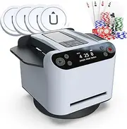 2-in-1 Automatic Card Shuffler & Dealer Machine,360° Rotating Card Dealer with 4 Wireless Dealer Buttons,Rechargeable Poker Machine,for 2-8 People Game(Color:White)