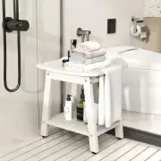 CostwayShower Bench Seat with Handle and Storage Shelf-White