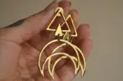 STATEMENT GEOMATRIC DANGLING GOLD BRASS EARRINGS. TRIANGULAR SHAPE . KIA-7