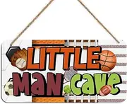 Little Man Cave Wooden Sign Sports Decor for Boys Bedroom Wall Hanging Rustic Hanging Sign Toddler Gamer Room Decor