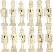 Christmas Unfinished Nutcracker Figurine 12pcs Paint Your Own Nutcracker Soldier Unpainted Blank Nutcracker Puppet for Xmas Party Decoration Random