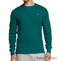 在飛比找momo購物網優惠-【Tommy Hilfiger】男時尚針織保暖綠色圓領長袖內