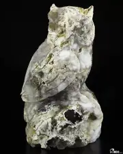 6.9" Agate Geode Carved Crystal Owl Sculpture, Realistic, Crystal Healing