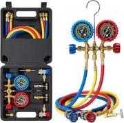 AC Gauges, HVAC Manifold Gauge Set for R134 R22 R12 R502, with Hoses Couplers Ad