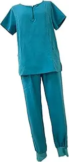[Tadill] Nursing Scrub Set Top and Pants Short Sleeves Comfortable Clothes with Multi Pockets for Pet Grooming SPA Beauty Salon, Lake Blue