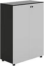 File Cabinet Gray + Black Double Door Wooden Filing Cabinet with Lock Conference Room Pantry Office Storage Data Office Drawer