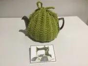 4 Cup Tea Pot Cosy. Lime Green Hand Knitted Can Open The Top To Top Up. New