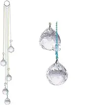 Crystal Suncatcher with Hanging Prisms, Decorative Rainbow Maker, Colourful Beaded Chain, 5 Clear Crystal Balls