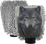 XYMZR Grey Wolf Head Absorbent Microfiber Car Wash Mitt, Funny Cute Anime Scratch Free for Cars Cleaning, Home Cleaning Mitts, 2 Pack, 10.24” L x 7.09” W