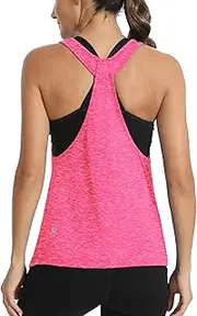 [Fihapyli] ICTIVE Workout Tops for Women Sleeveless Open Back Muscle Exercise Yoga Shirts Rose