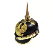 German Pickelhaube Prussian Black Leather Spike Officer Helmet with Brass Finish