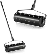 FANTASK Manual Lawn Aerator Roller, 53 x 130 cm, Lawn Roller with Handle & Nails, Hand Scarifier Rolling, Lawn Aerator Garden Roller, Black