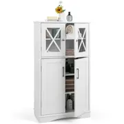 Costway Bathroom Floor Cabinet 4 Door Toilet Storage Cupboard Laundry Sideboard w/Adjustable Shelf Kitchen Entry Living
